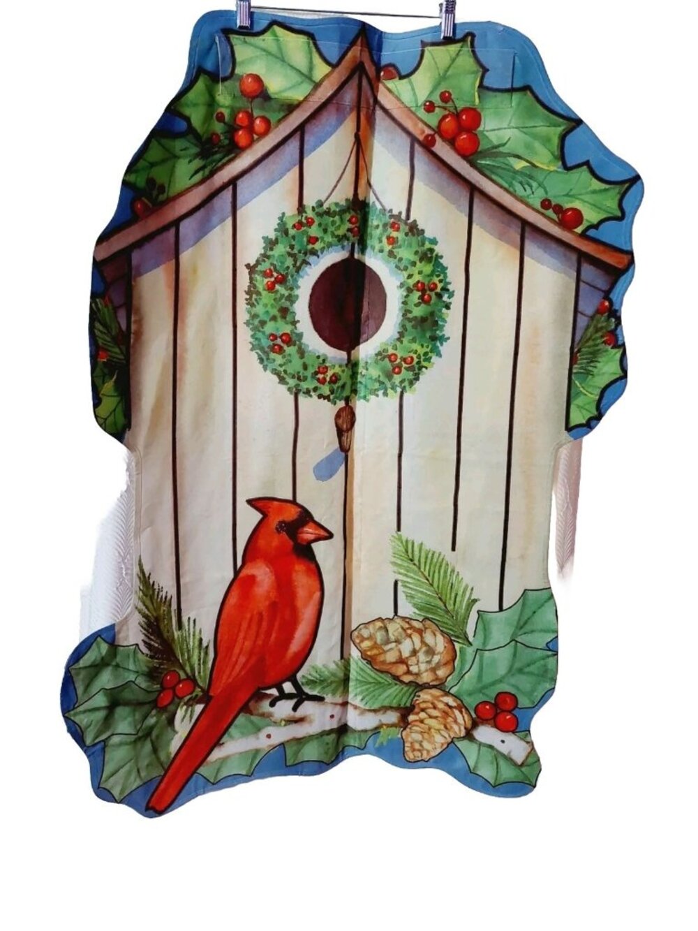 Toland Decorative Flag Kathleen Parr McKenna Birdhouse Cardinal Christmas